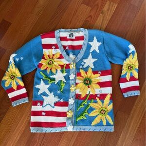 Vintage Storybook Knits Stripe Sunflower Cardigan